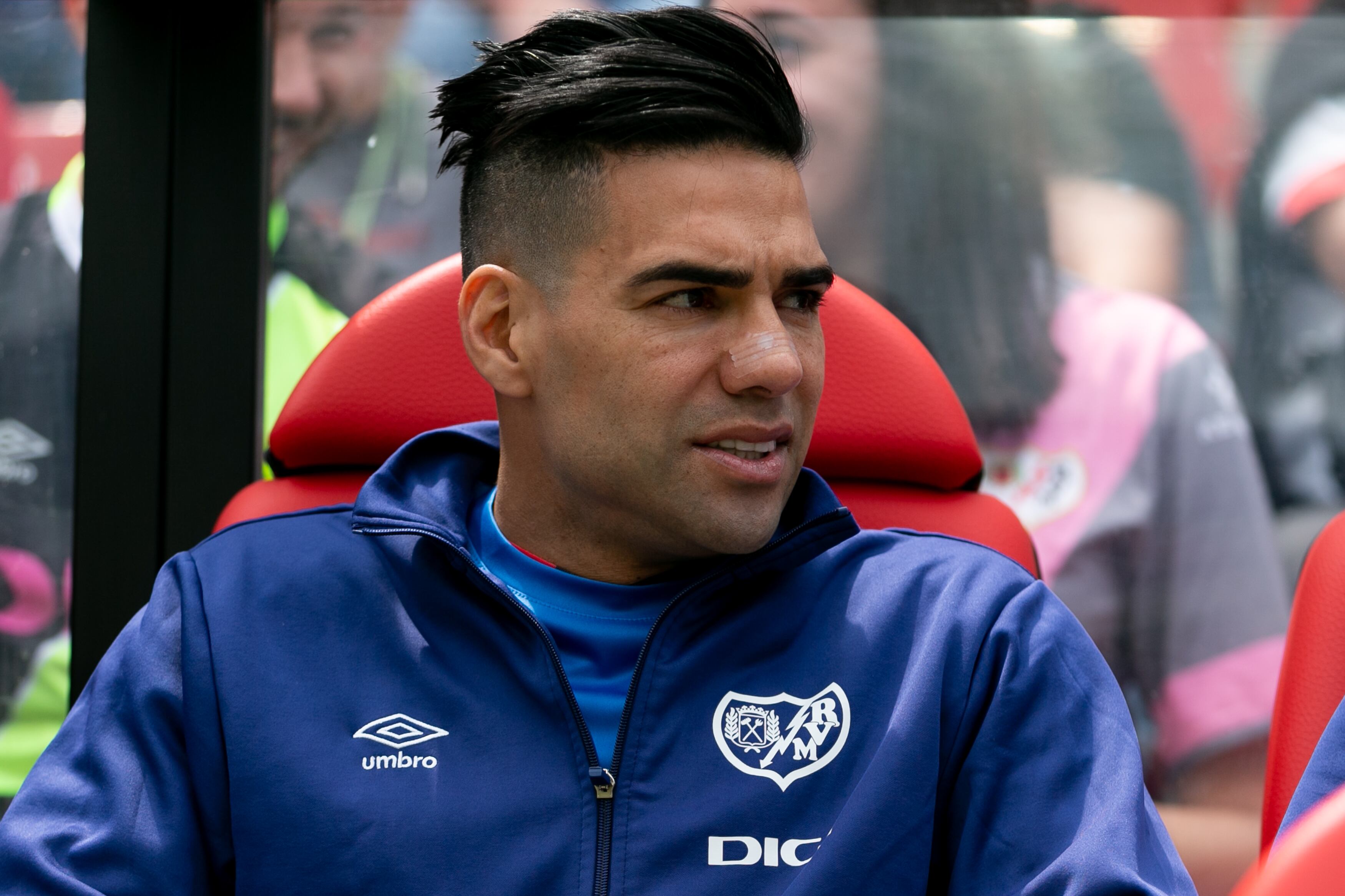 MADRID, SPAIN - MAY 21: Radamel Falcao of Rayo Vallecano looks on prior to the LaLiga Santander match between Rayo Vallecano and RCD Espanyol at Campo de Futbol de Vallecas on May 21, 2023 in Madrid, Spain. (Photo by Florencia Tan Jun/Getty Images)