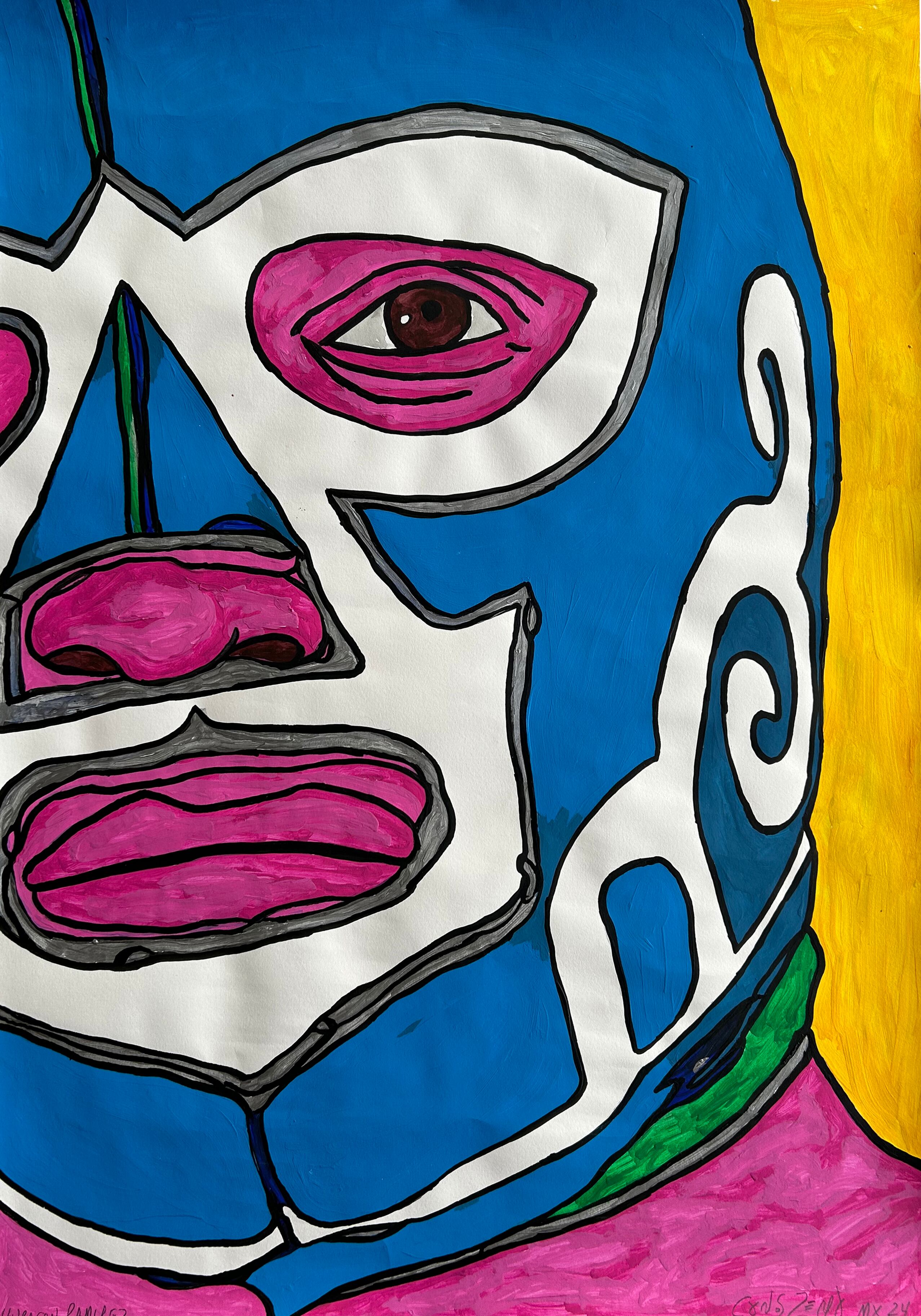 Carlos Zerpa presentará 'Huracán Ramírez', de la serie, Lucha Libre; Acrílicos sobre papel Fabriano,100 X 70 cms, México (2024).