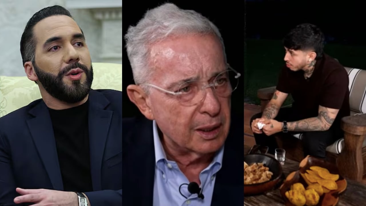 De izquierda a derecha: Nayib Bukele, Álvaro Uribe y Westcol.