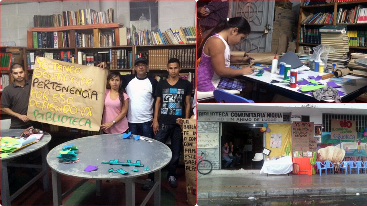 Con letreros y pancartas la comunidad pide que no sea cerrada la biblioteca.