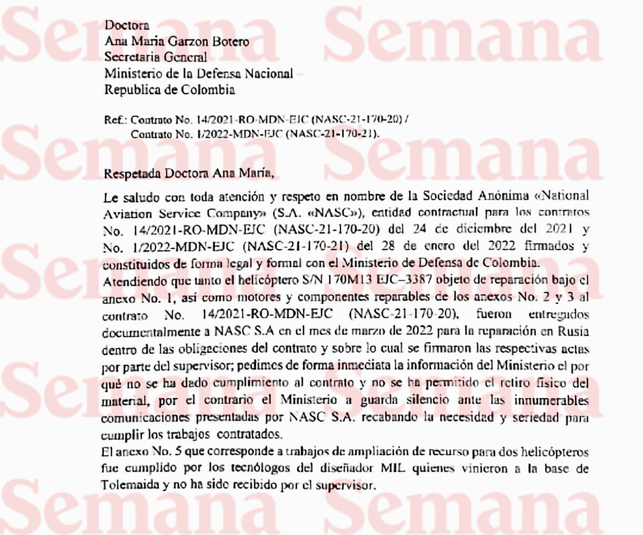Los documentos muestran que el entonces ministro de Defensa, Iván Velásquez, guardaba silencio tras los reiterados llamados de los rusos para buscarle una salida a dos contratos para el mantenimiento de helicópteros MI-17, que fueron el origen de la crisis.