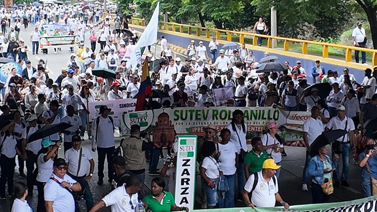 Paro nacional de Fecode este 15 de abril: manifestantes culminaron la movilización en la Plaza de San Francisco, Cali.