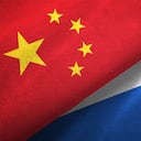 Russia and China flag together realtions textile cloth fabric texture