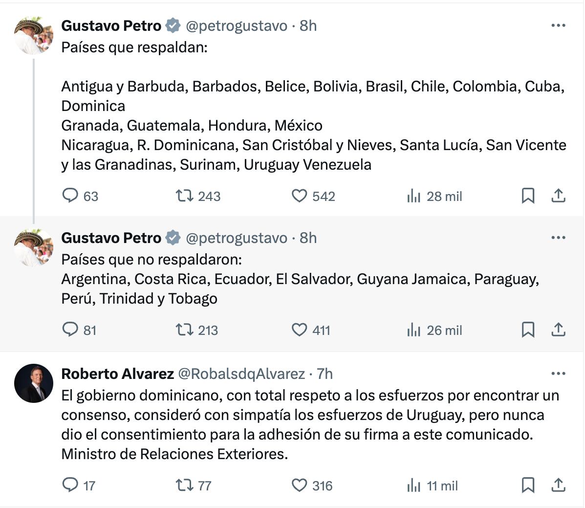 Mensaje enviado por el canciller Roberto Alvarez