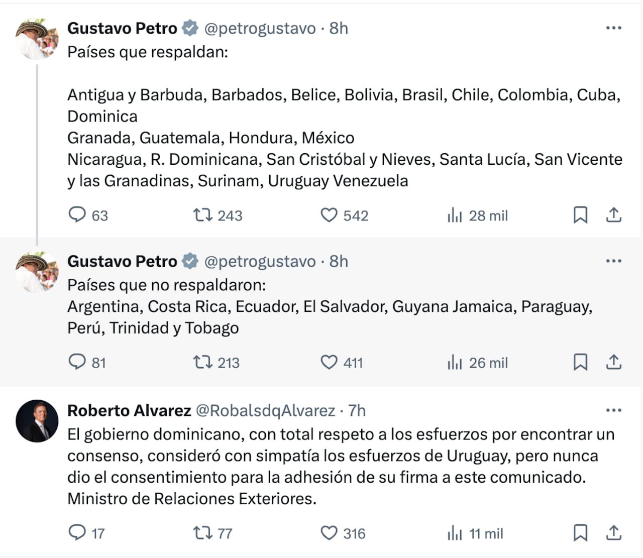 Mensaje enviado por el canciller Roberto Alvarez