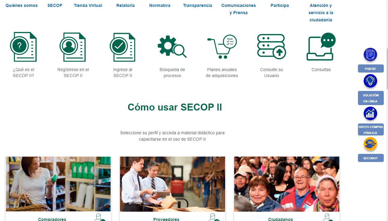 Así luce la página web del SECOP II, donde se adelantan los procesos licitatorias de las entidades públicas.