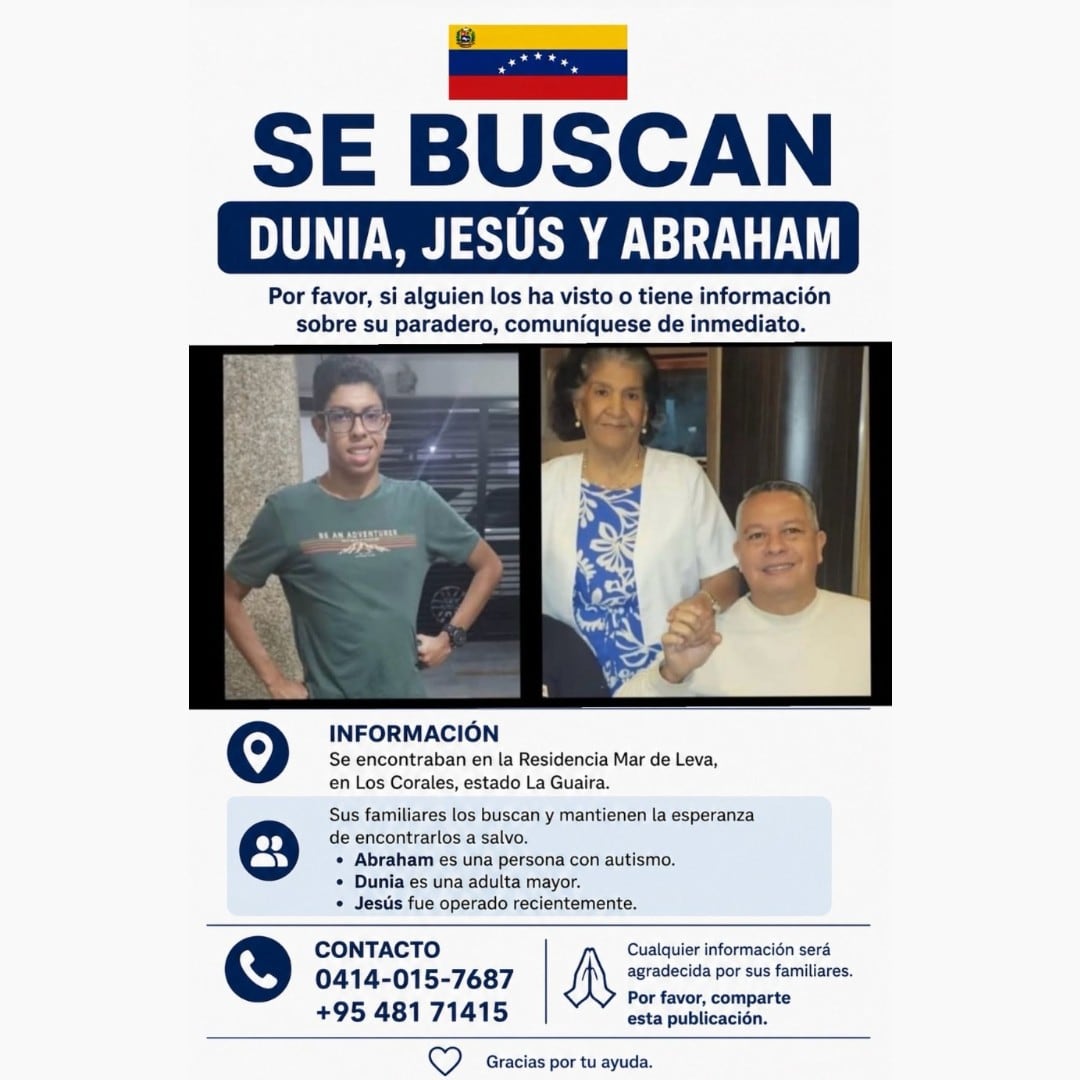 Familiares buscan a tres de sus seres queridos que se encuentran desaparecidos tras los terremotos de Venezuela.