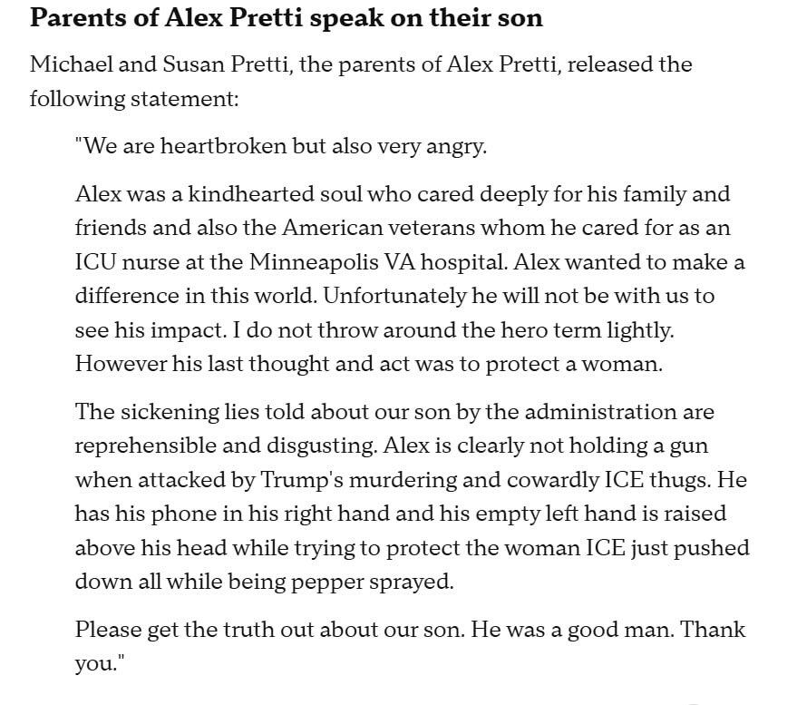 Comunicado de la familia de Alex Pretti