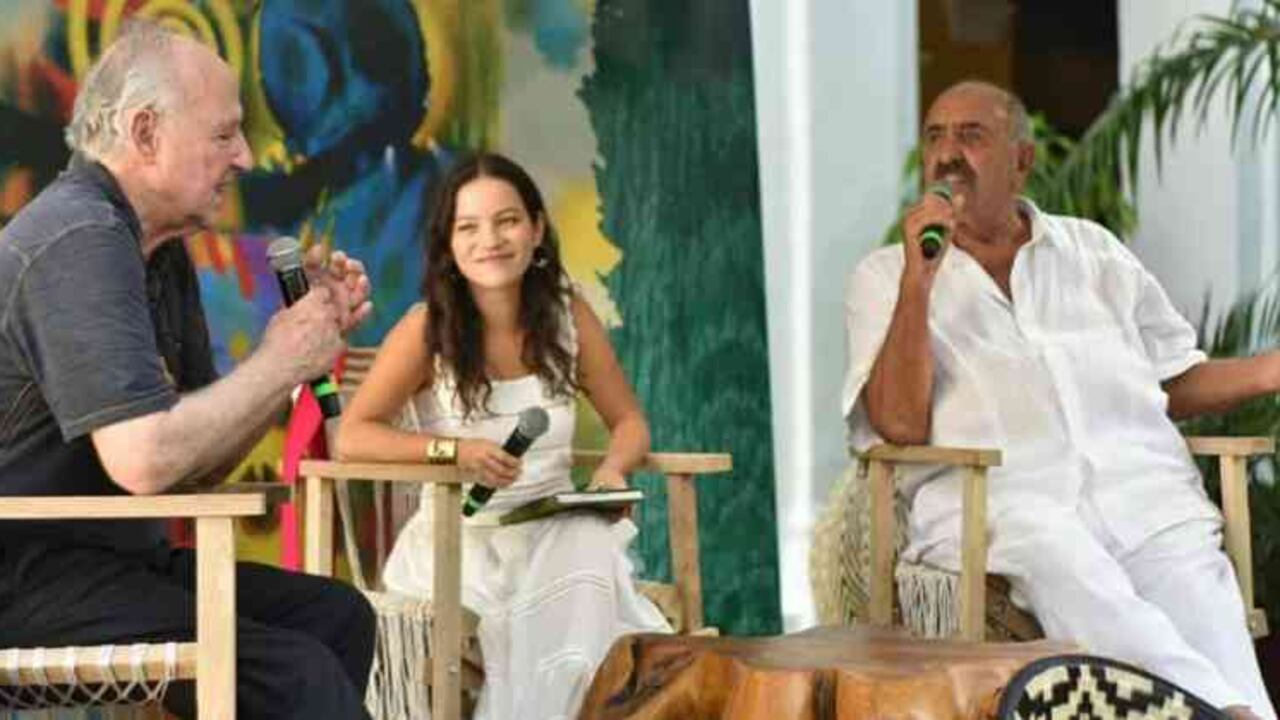 El director alemán Werner Herzog, la actriz Natalia Reyes y Salvo Basile en la edición 60 del FICCI, suspendida hoy por el coronavirus. Foto: FICCI