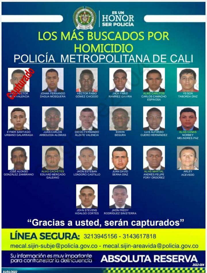 Cartel de los más buscados en Cali