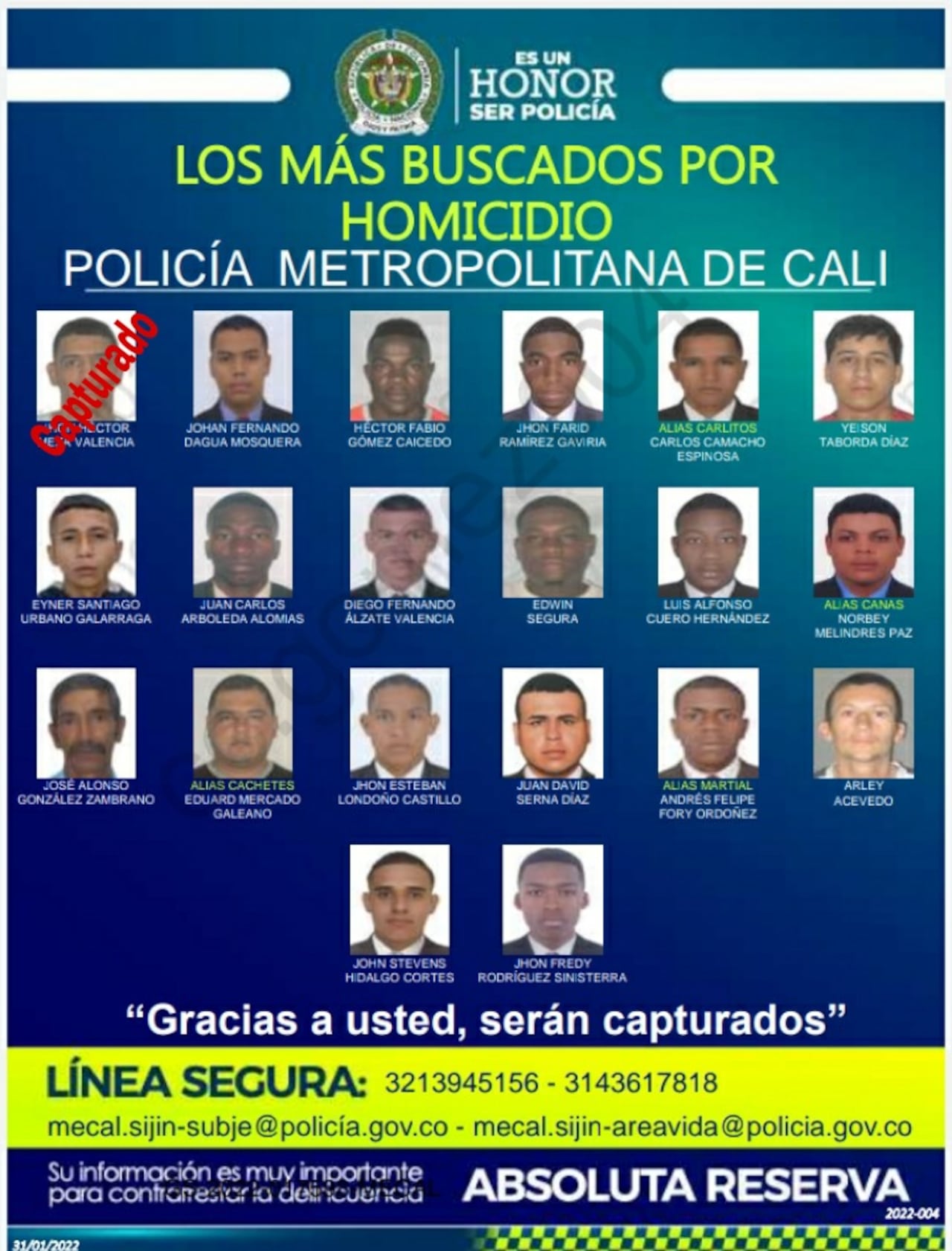 Cartel de los más buscados en Cali