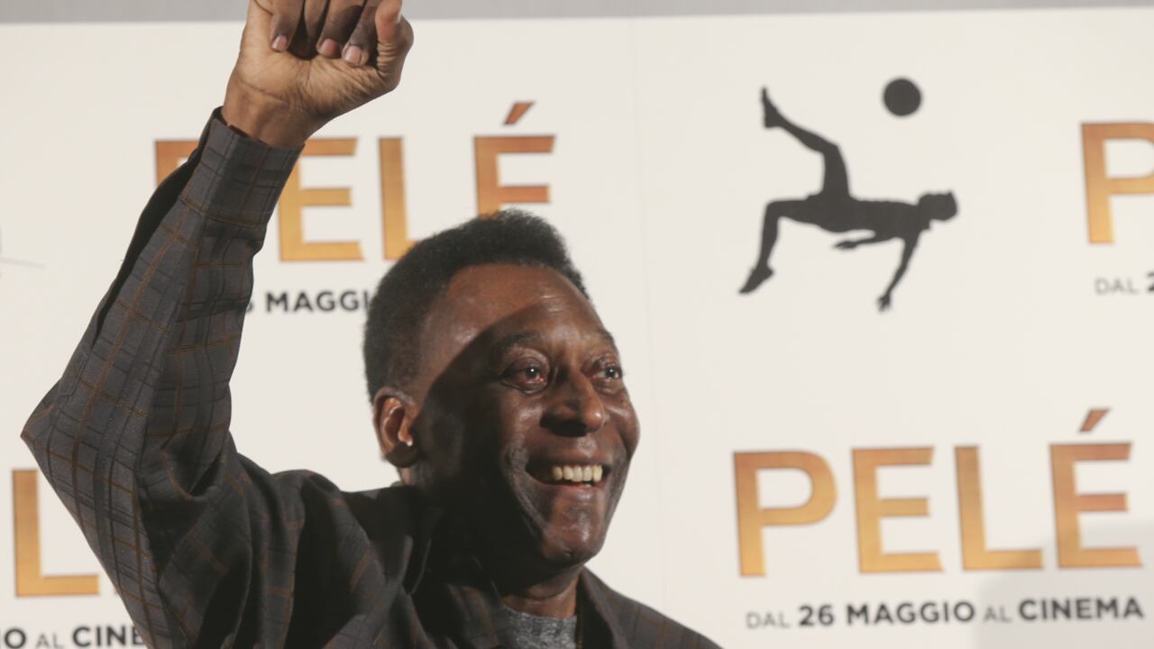 FILE - Brazilian soccer legend Edson Arantes Do Nascimiento better known as 'Pele', gestures during a photocall of the movie 'Pele', in Milan, Italy, Wednesday, May 25, 2016. Pelé, the Brazilian king of soccer who won a record three World Cups and became one of the most commanding sports figures of the last century, died in Sao Paulo on Thursday, Dec. 29, 2022. He was 82. (AP/Luca Bruno, File)