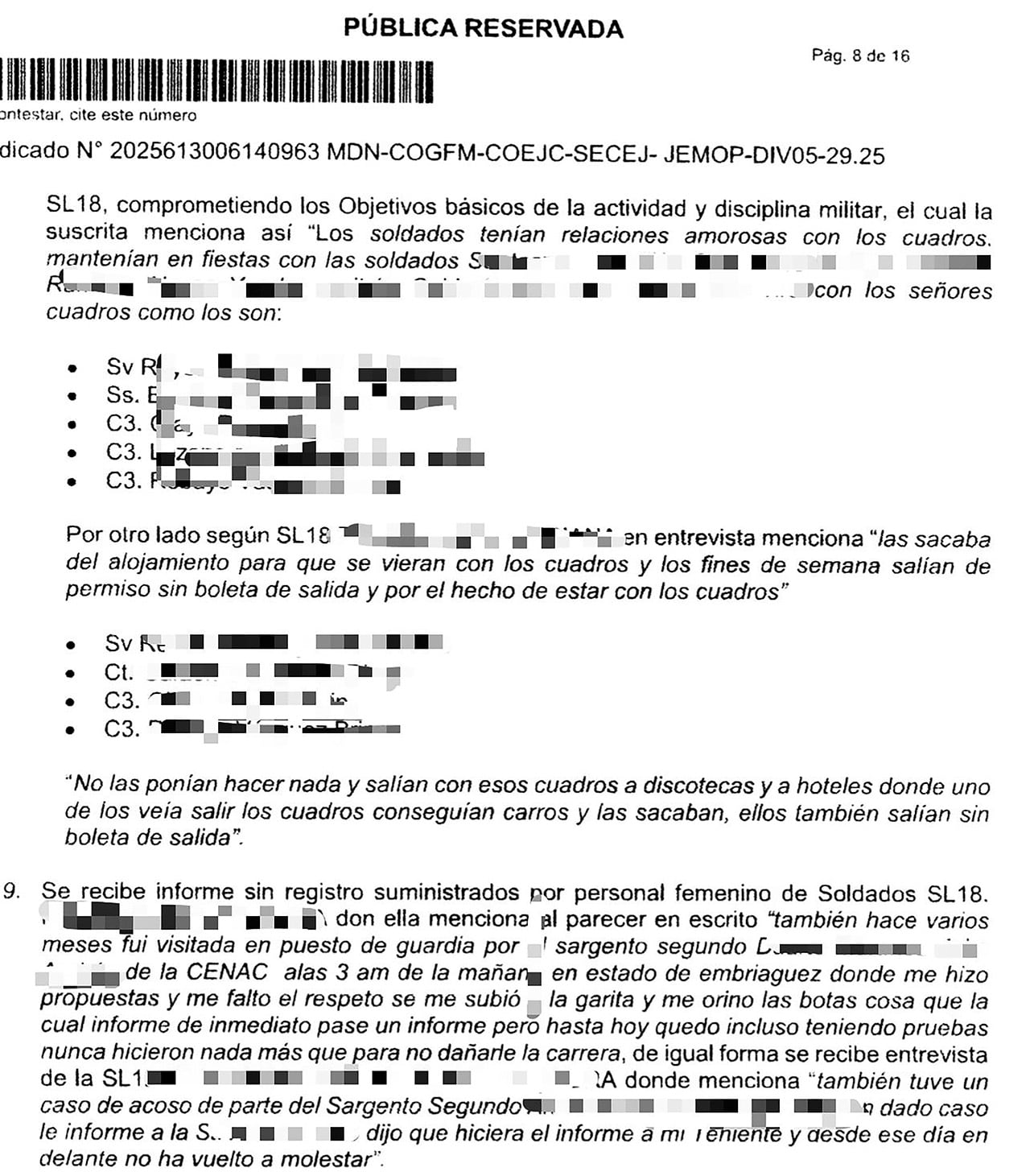 Documentación relacionada a lo sucedido en el Ejército.