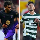 Lamine Yamal, Luis Javier Suárez y Luis Díaz, tres de las figuras en esta jornada de la Champions League.
