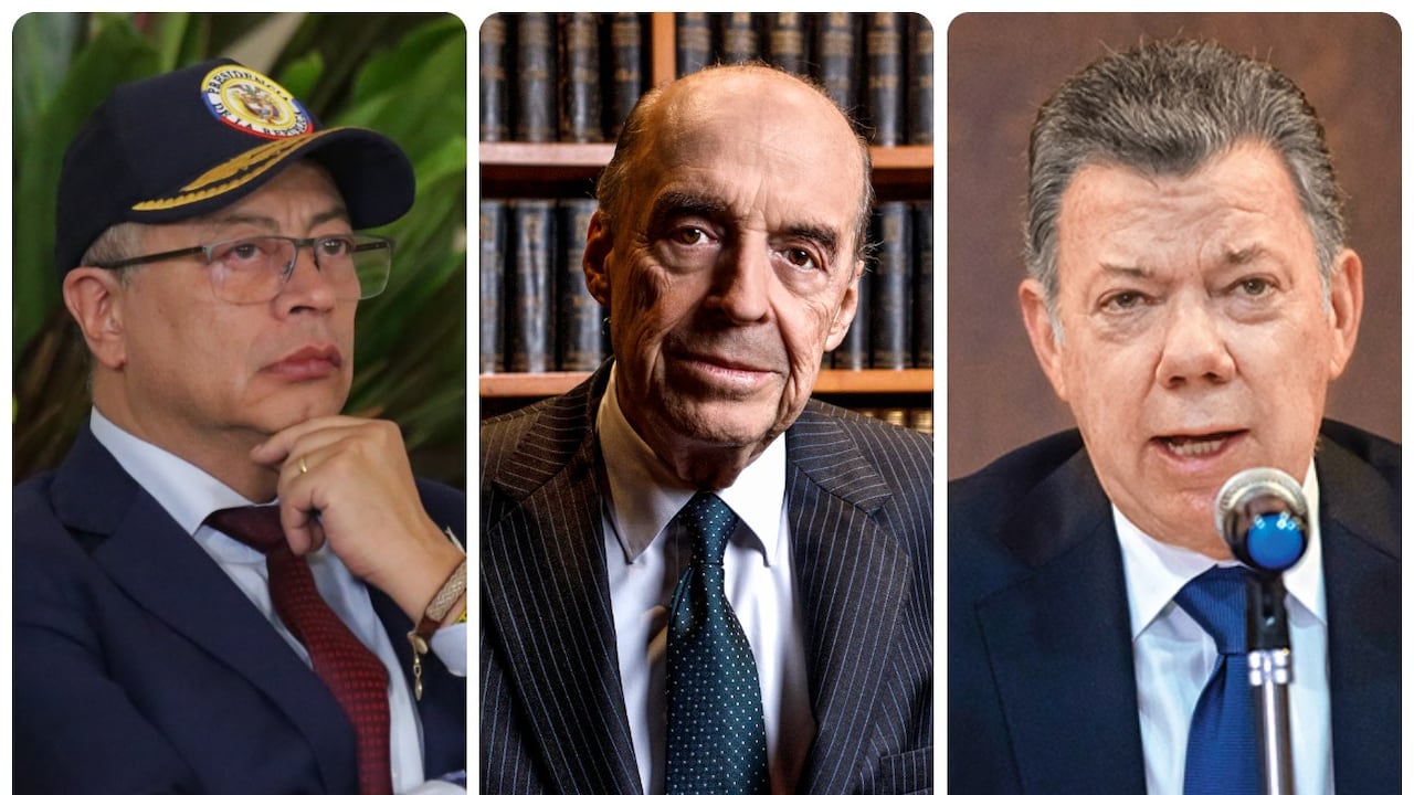 El presidente de Colombia, Gustavo Petro, el excanciller Álvaro Leyva y el expresidente Juan Manuel Santos.