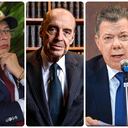El presidente de Colombia, Gustavo Petro, el excanciller Álvaro Leyva y el expresidente Juan Manuel Santos.