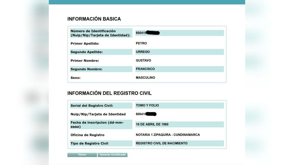 Registro de nacimiento Gustavo Petro