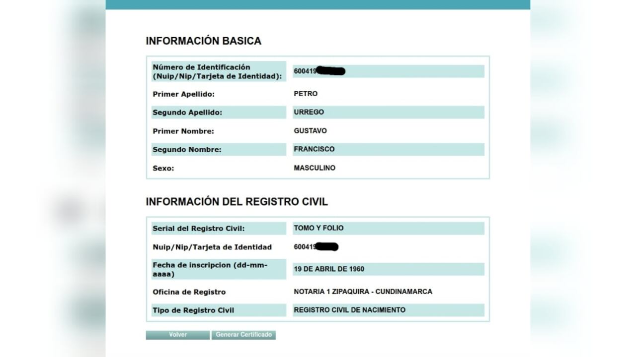 Registro de nacimiento Gustavo Petro