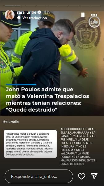 Sara Uribe se despacha contra Jhon Poulos