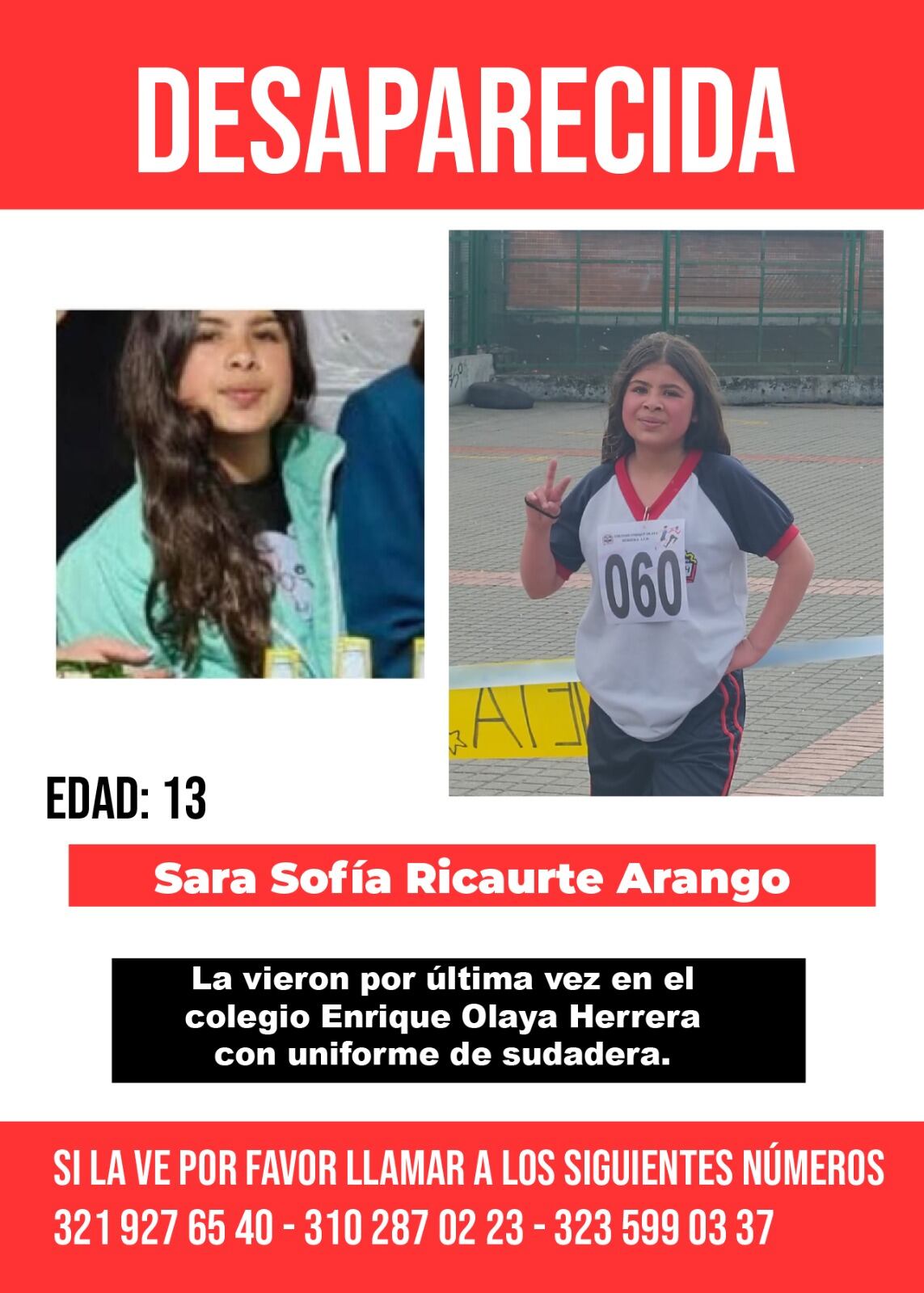 Estos son los canales para reportar directamente con los familiares de la menor.