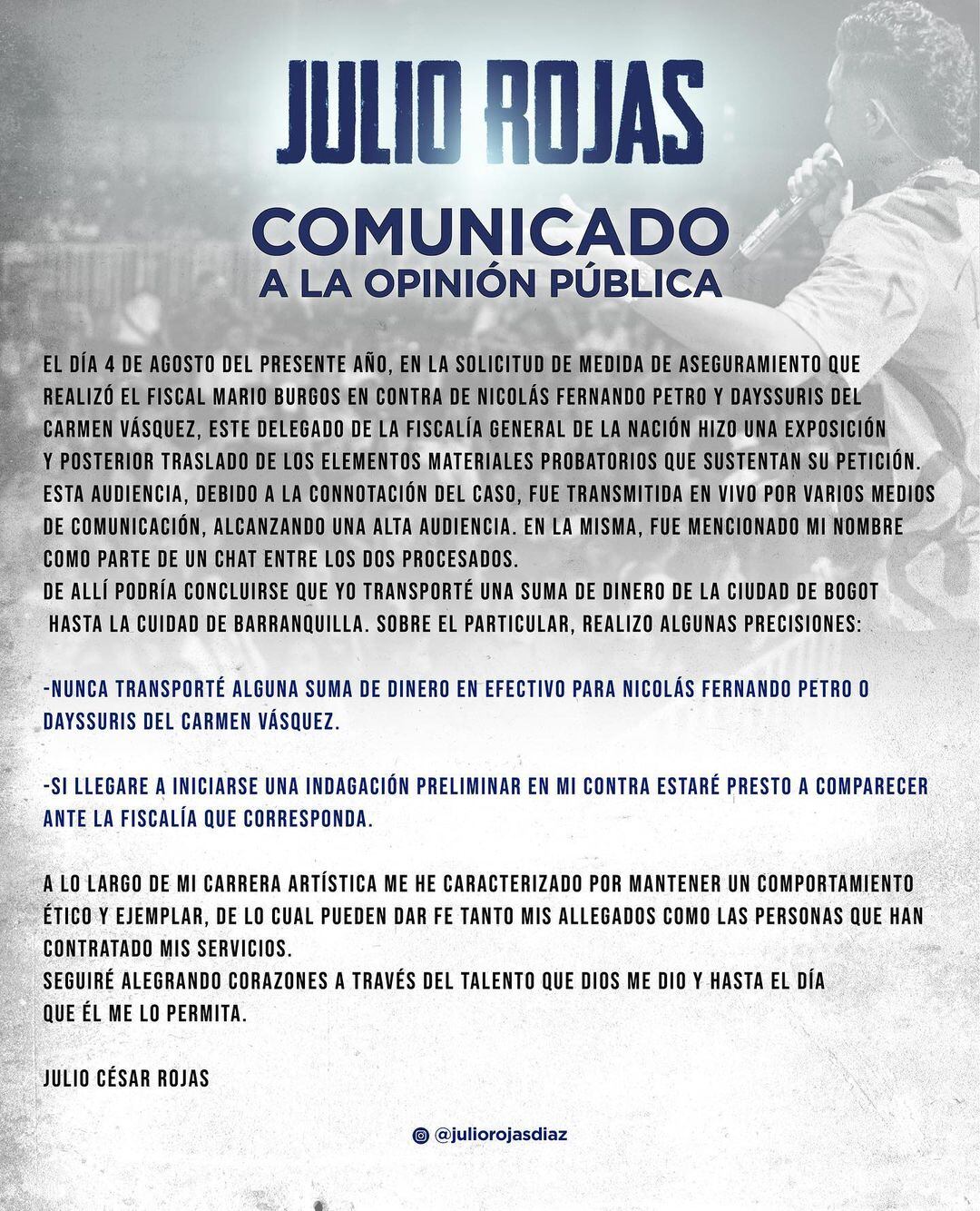 Comunicado Julio César Rojas.