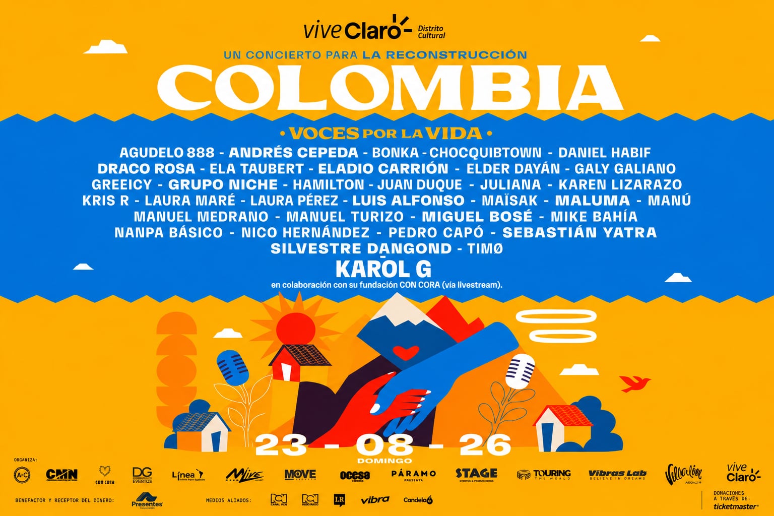 En total, el concierto reunirá 34 artistas nacionales y extranjeros.