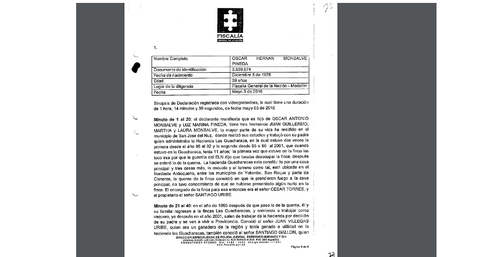 Declaración de Óscar Hernán Monsalve Pineda