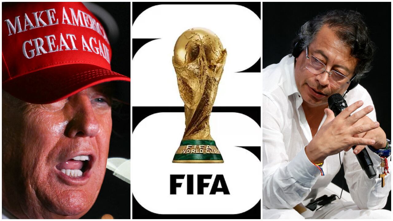 El presidente de Estados Unidos, Donald Trump; el logo de United 2026 y el presidente de Colombia, Gustavo Petro.