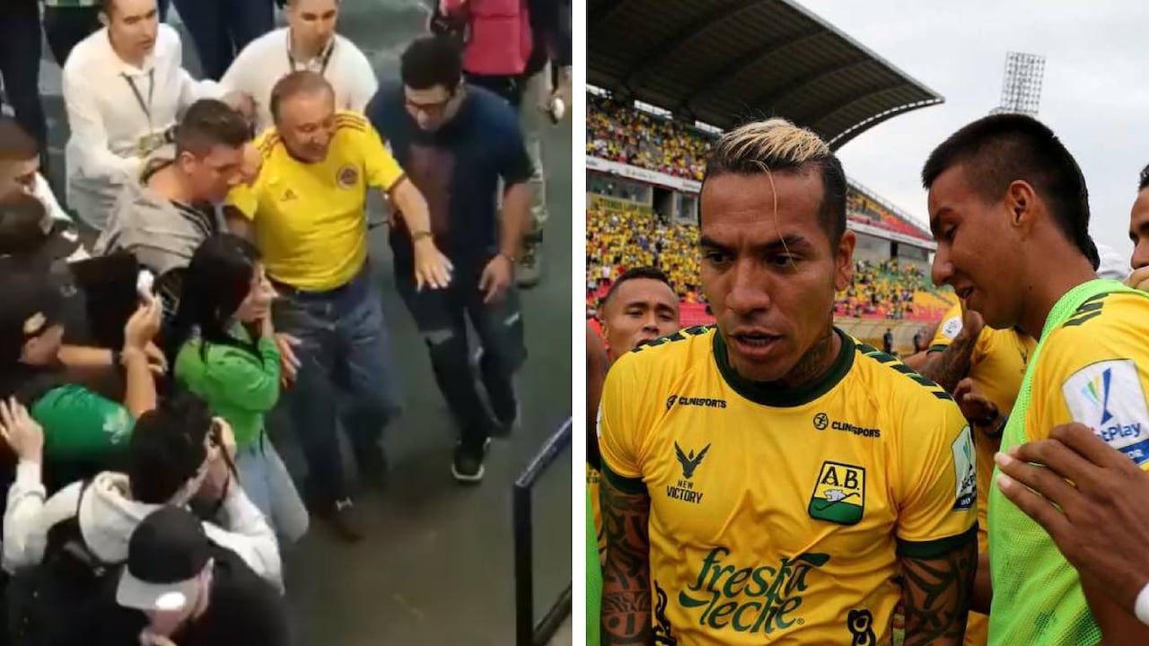 El candidato presidencial Rodolfo Hernández estuvo en el estadio Atanasio Girardot en el juego entre Nacional y Atlético Bucaramanga. Foto: Twitter @45segundosCO y Dimayor, montaje SEMANA.