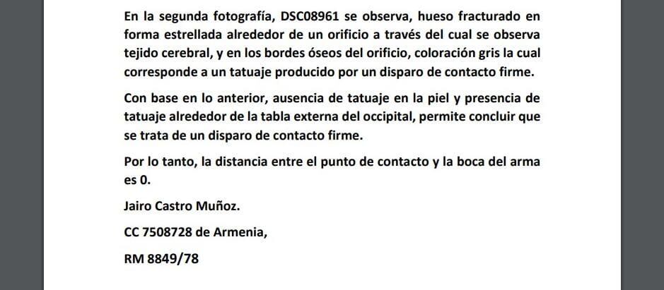 Según este concepto médico forense, el disparo contra Jualiana se hizo a quemarropa.