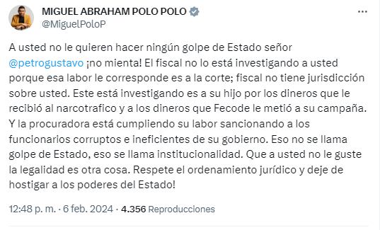 Trino del senador Miguel Polo Polo