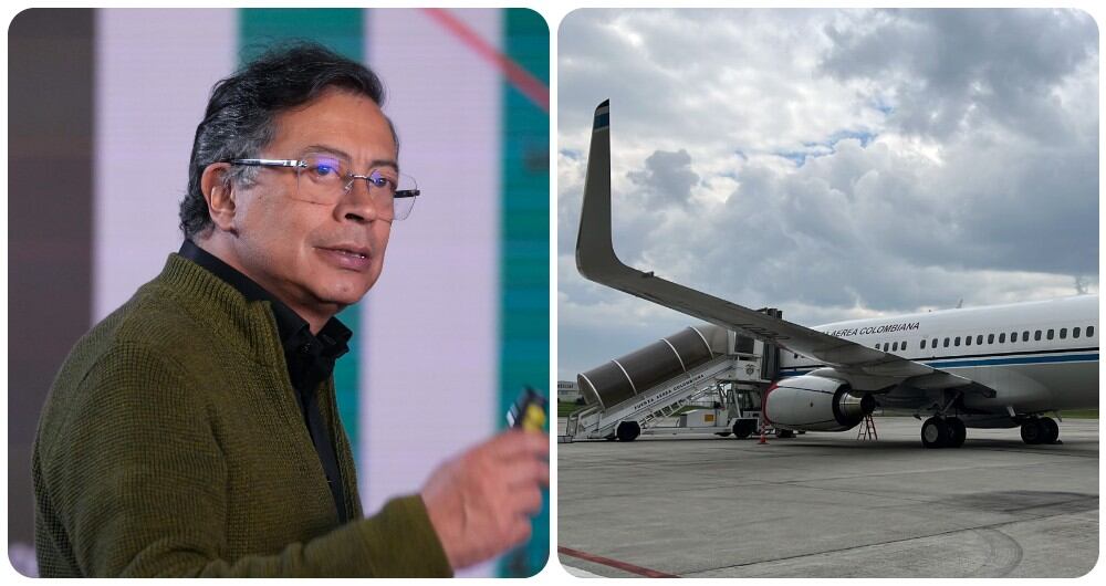 El presidente Gustavo Petro y el avión presidencial.