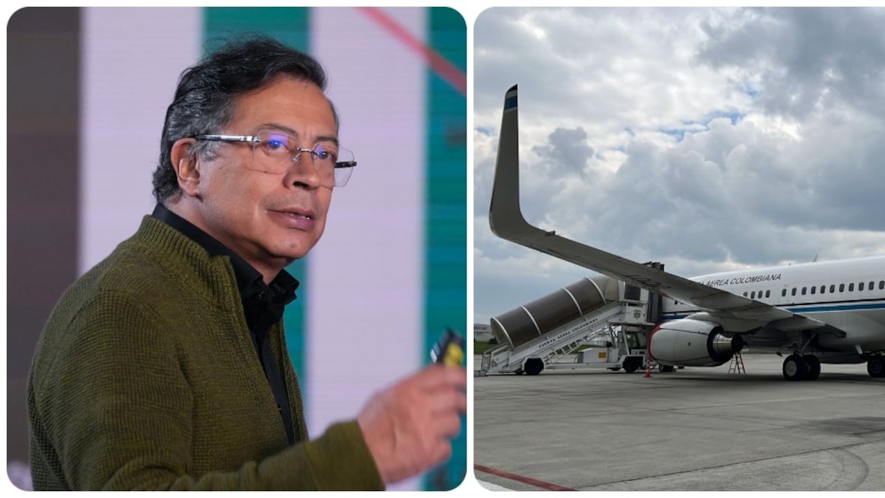 El presidente Gustavo Petro y el avión presidencial.
