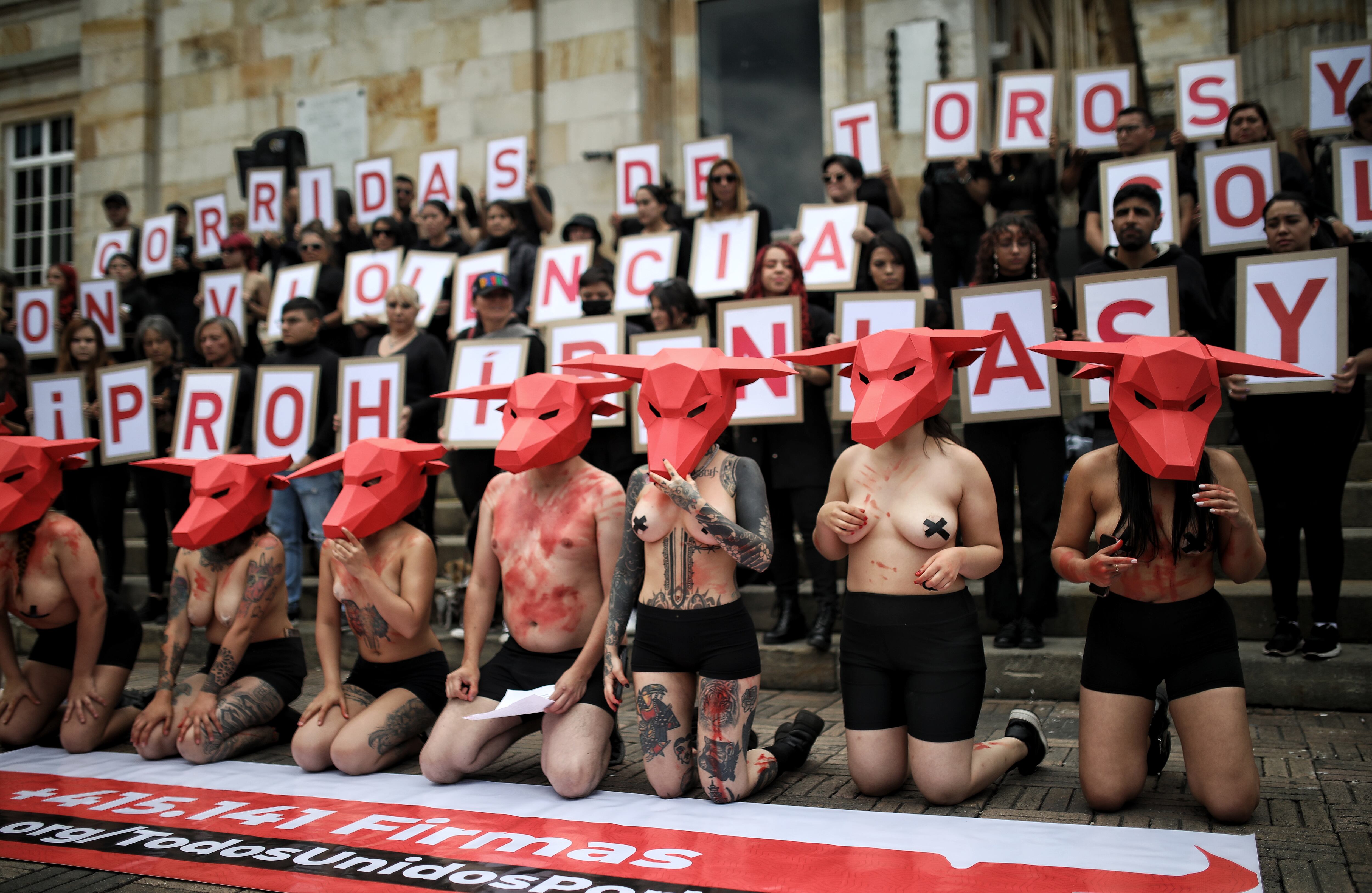Protesta antitaurina en la plaza de Bolívar frente al Congreso de la República