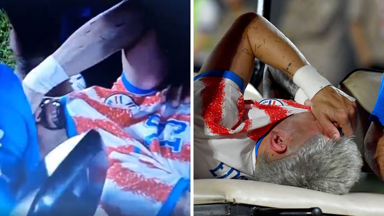Julio Enciso, llorando tras caer lesionado con Paraguay ante Nicaragua.