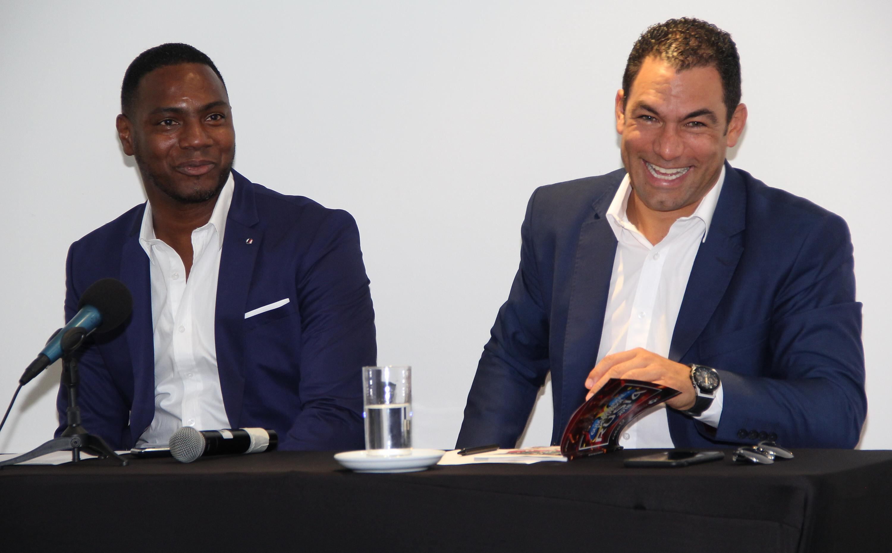 Hárold Lozano (izq.) y Ricardo  'Gato' Pérez, director deportivo y presidente ejecutivo del América de Cali.