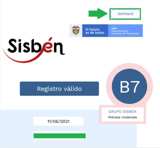 Pantallazo tomado de la página del Sisbén