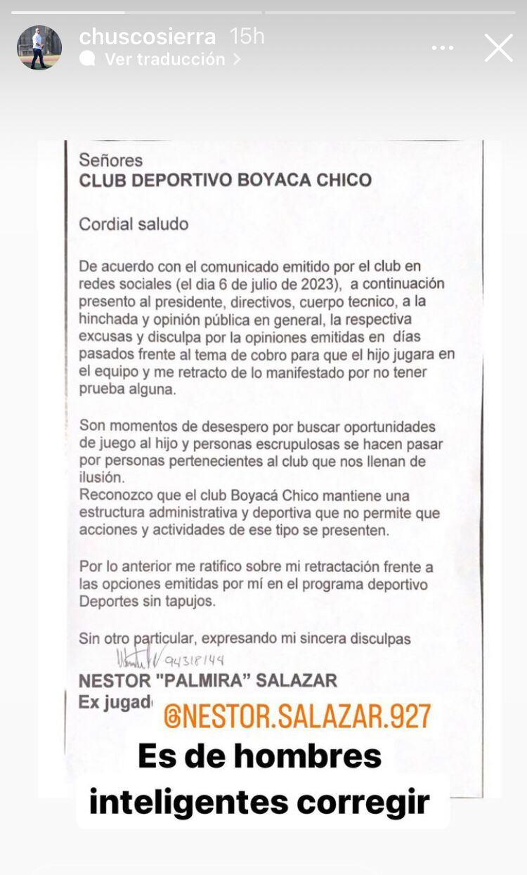 Comunicado de Néstor Salazar.