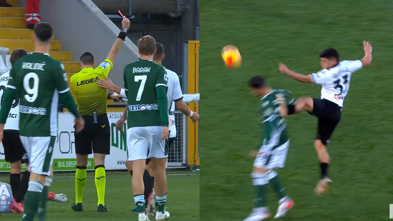 Kevin Agudelo salió expulsado a los 87 minutos del partido ante Hellas Verona