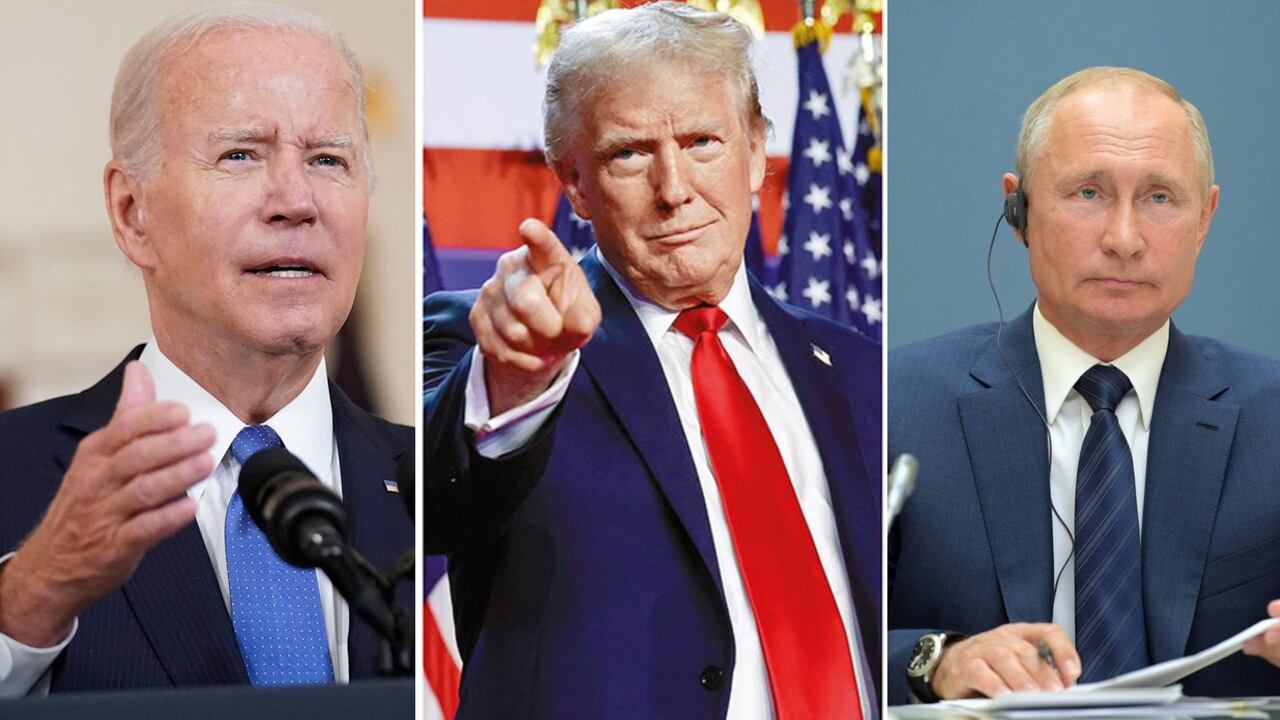 De izquierda a derecha: Joe Biden, presidente de Estados Unidos; Donald Trump, presidente electo de Estados Unidos; y Vladimir Putin, presidente de Rusia.