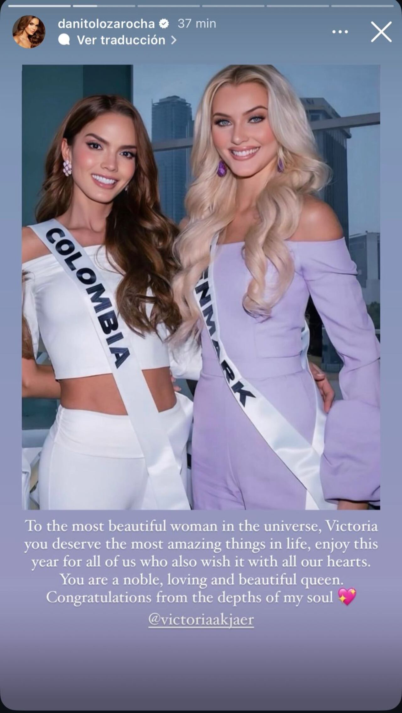 Daniela Toloza envió palabras emotivas a la nueva Miss Universe Victoria Kjaer