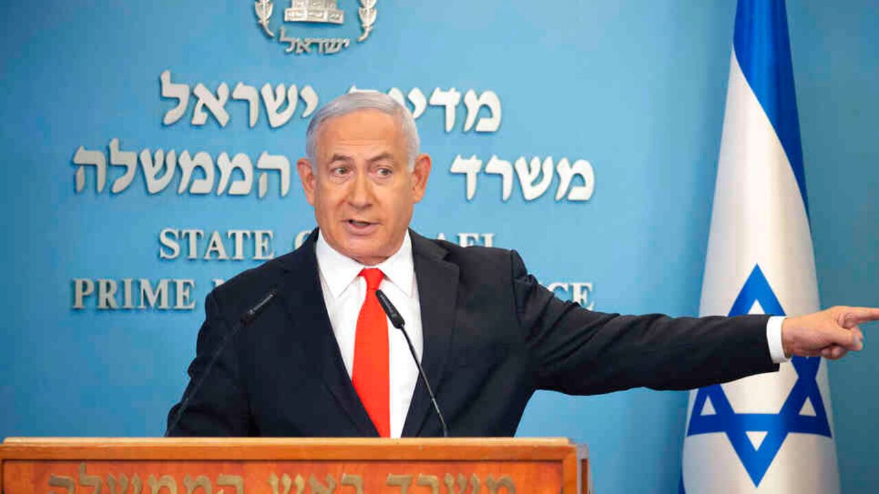 El primer ministro israelí, Benjamín Netanyahu, habla el domingo 13 de septiembre de 2020 durante una conferencia de prensa en su oficina, en Jerusalén
