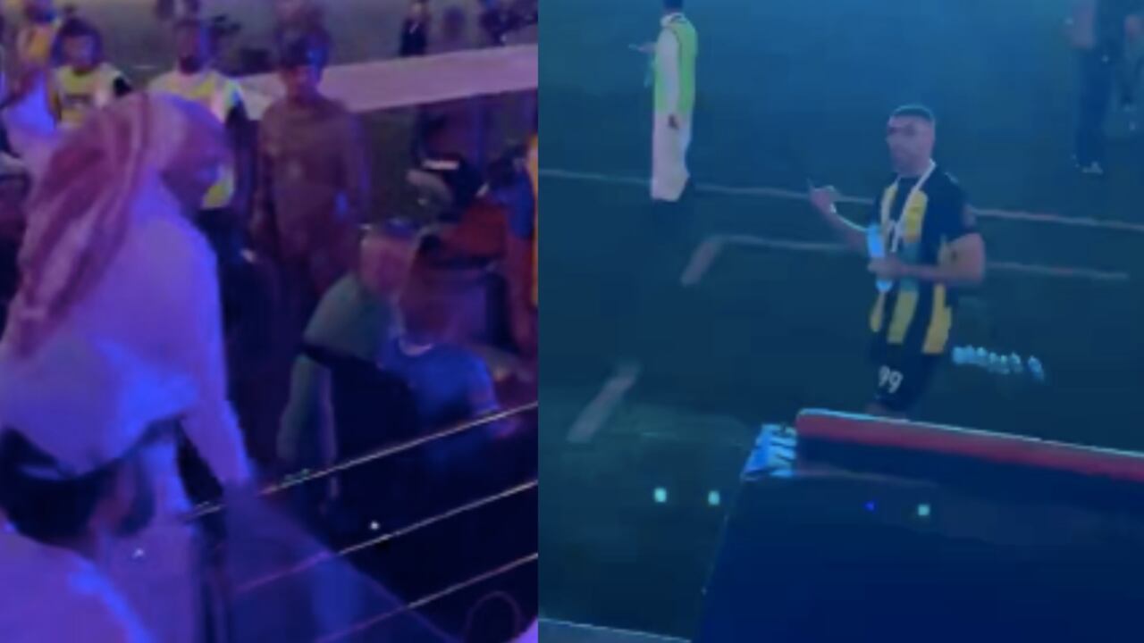 Momento de la agresión al delantero marroquí Abderrazak Hamdallah.