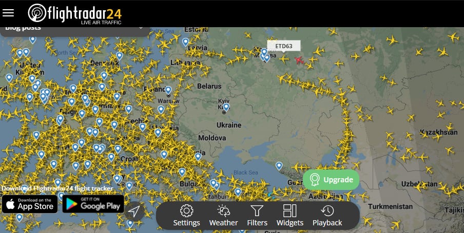 Los aviones evitan el espacio aéreo de Ucrania, así como su frontera con Rusia. Tampoco sobrevuelan Moldavia.