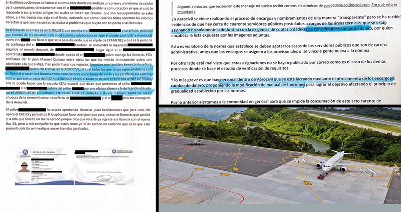 Las denuncias en poder de SEMANA explican cómo desde la oficina de licencias en la Aerocivil se estaría remitiendo a los usuarios a un hangar en El Dorado. Allí los atiende una mujer que cobra hasta 10 millones de pesos por los trámites que son gratis.