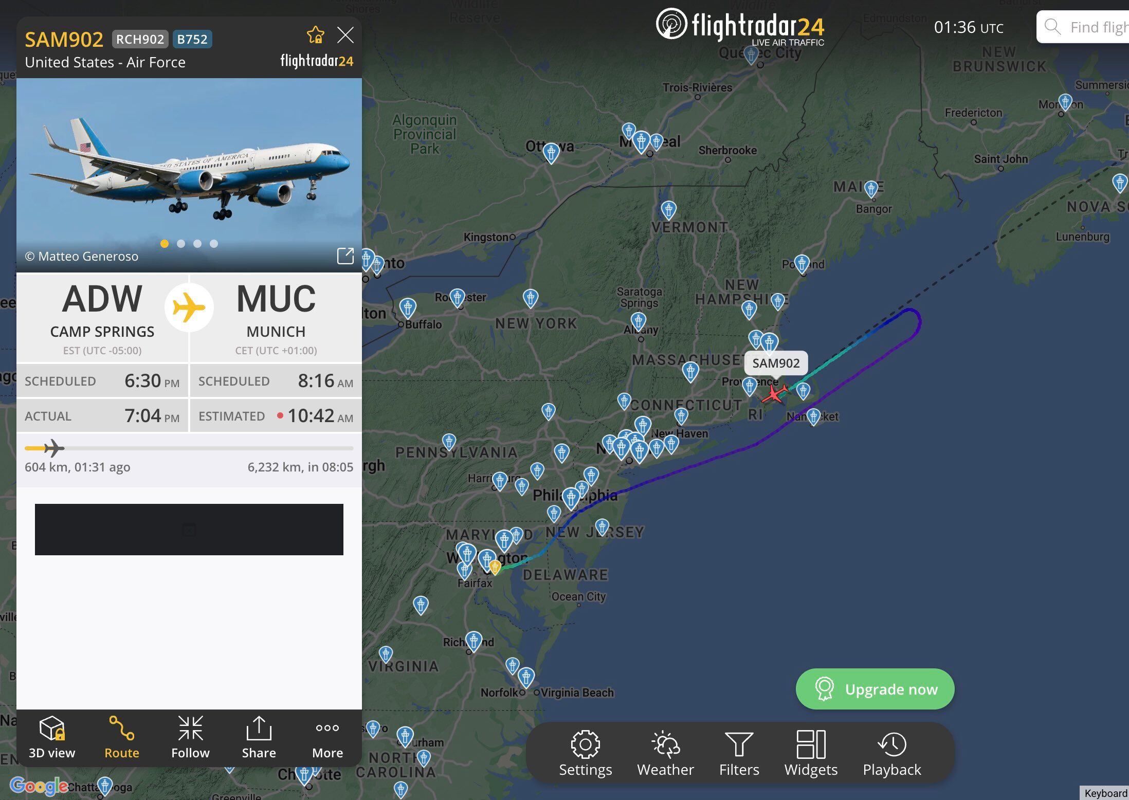 Imágenes que muestran el retorno del avión del Secretario de Estado