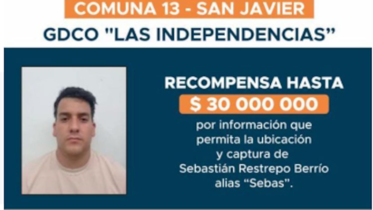 Sebastián Restrepo Berrío, alias 'Sebas', el presunto delincuente más buscado de la comuna 13 de Medellín.