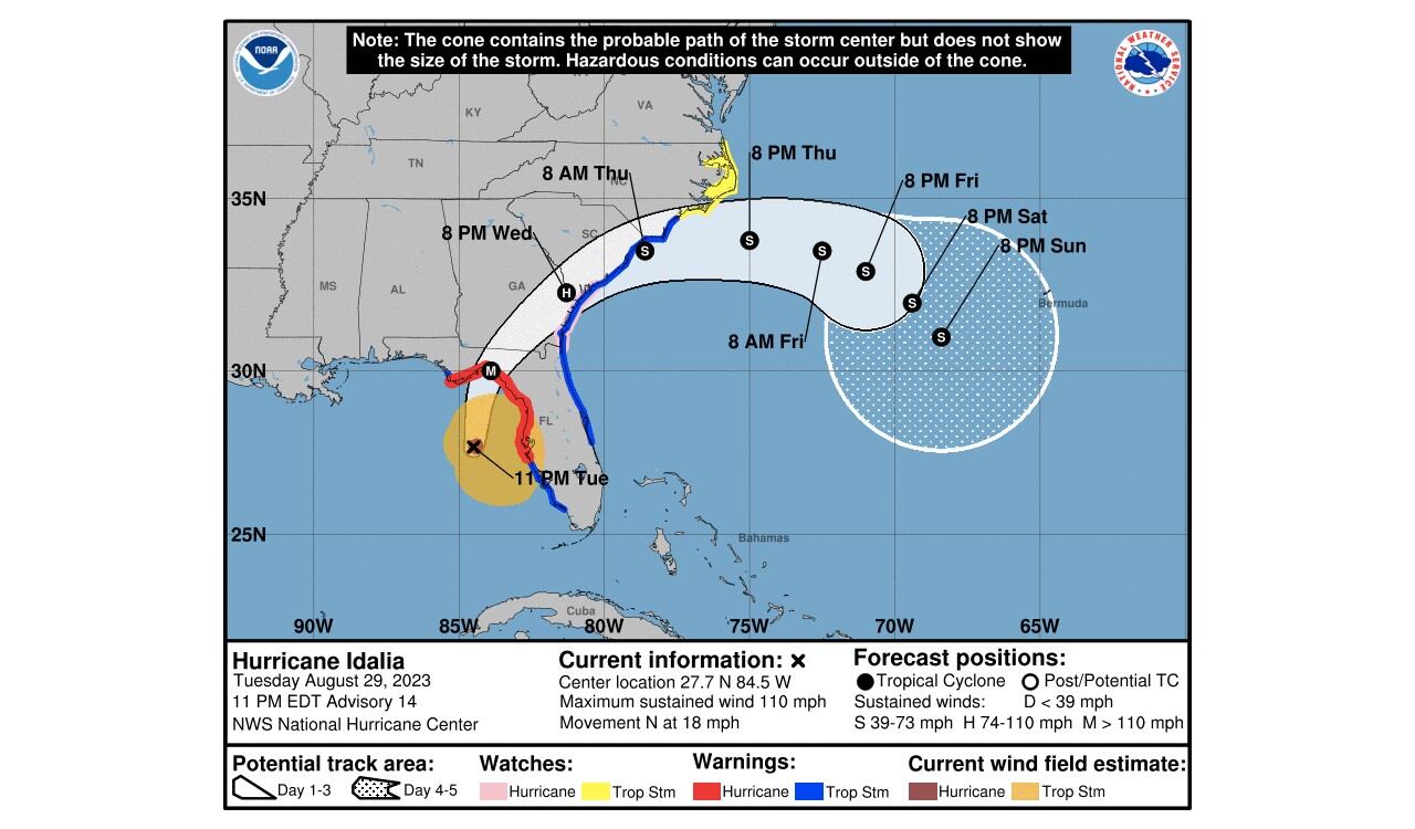 Así es el recorrido de Idalia junto a las áreas más afectadas resaltadas en rojo
