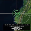 Dos temblores de 4.4 y 3.6 se registraron frente a las costas de Ecuador