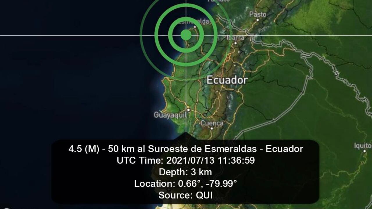 Dos temblores de 4.4 y 3.6 se registraron frente a las costas de Ecuador